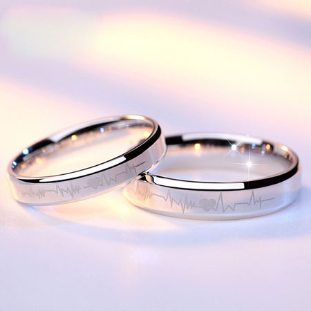 ECG Heartbeat Couple Rings in Sterling Silver